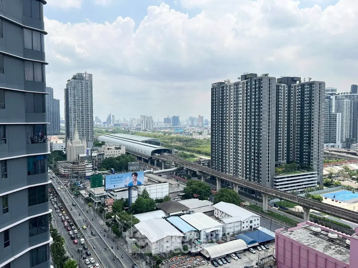 Stunning cityscape view from high-rise building with modern architecture and urban skyline.
