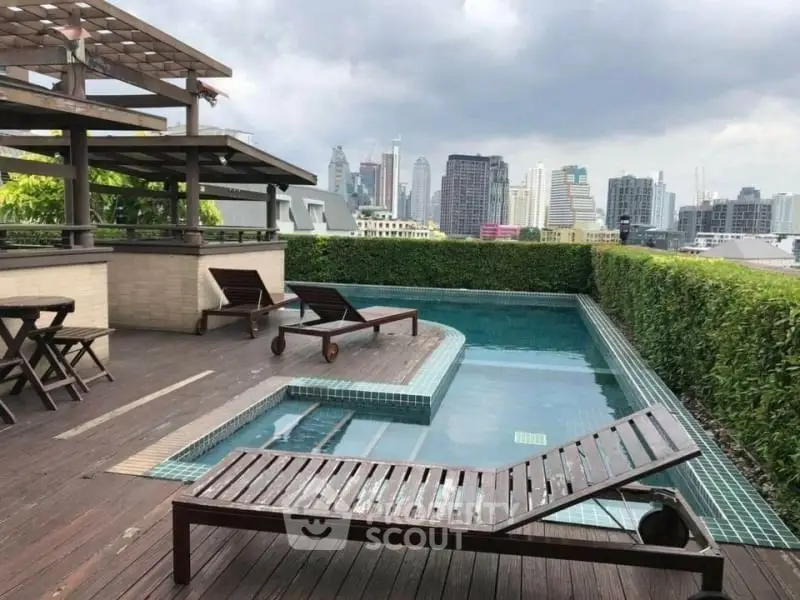 Luxurious rooftop pool with stunning city skyline view