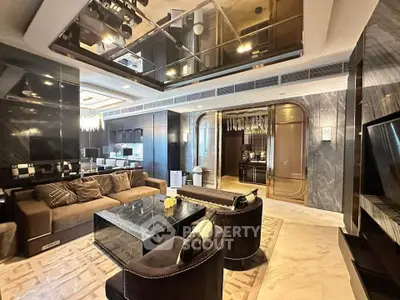 Luxurious modern living room with elegant marble finishes and stylish furniture