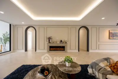 Luxurious modern living room with elegant fireplace and stylish decor