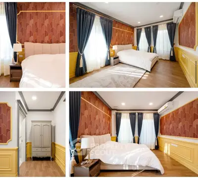 Elegant bedroom with stylish decor, featuring warm tones and natural light, perfect for a cozy retreat.
