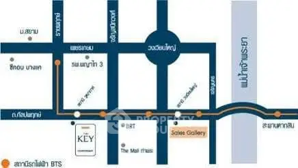 Map showing location of The Key condominium near BTS station and amenities.