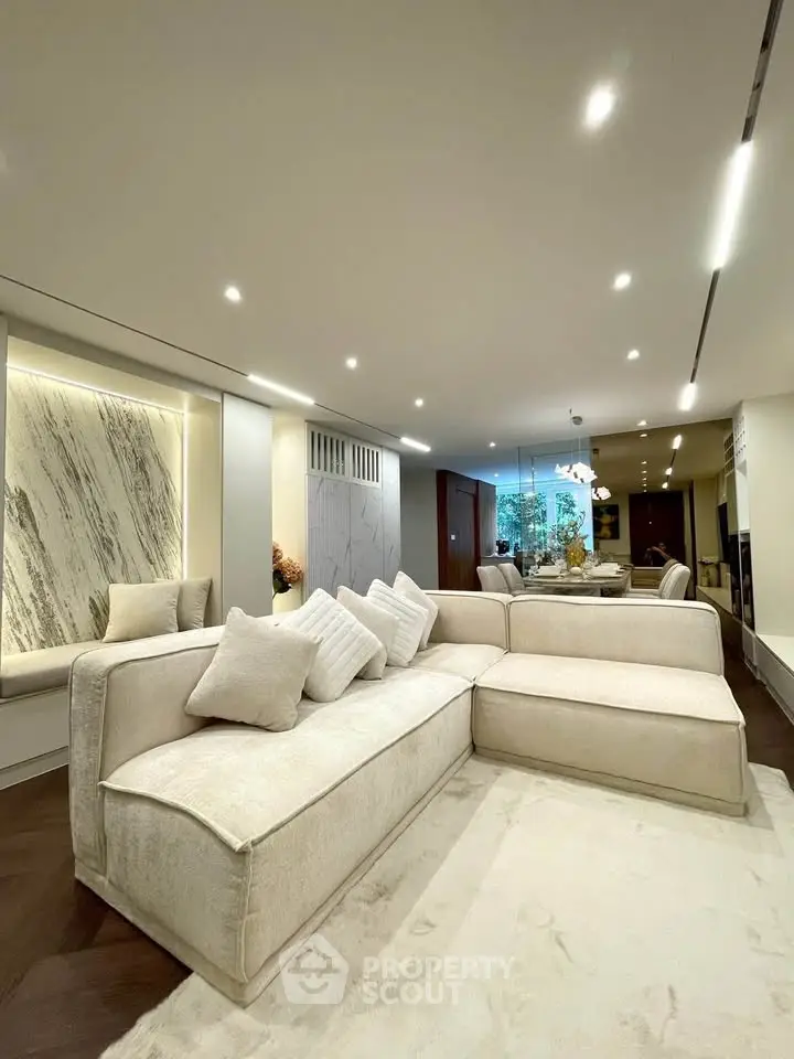 Luxurious modern living room with elegant sofa and ambient lighting