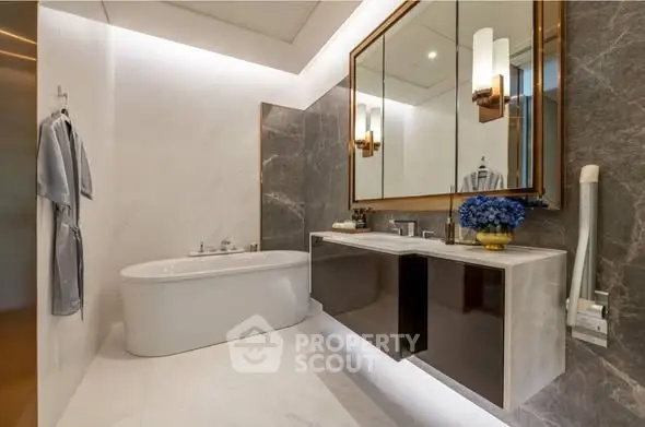 Luxurious modern bathroom with elegant bathtub and stylish vanity