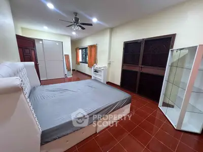 Spacious bedroom with modern furnishings and ample natural light