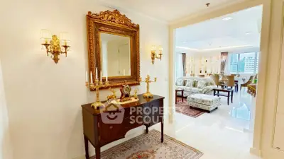 Luxurious living room with elegant decor and classic furniture in a high-end apartment.