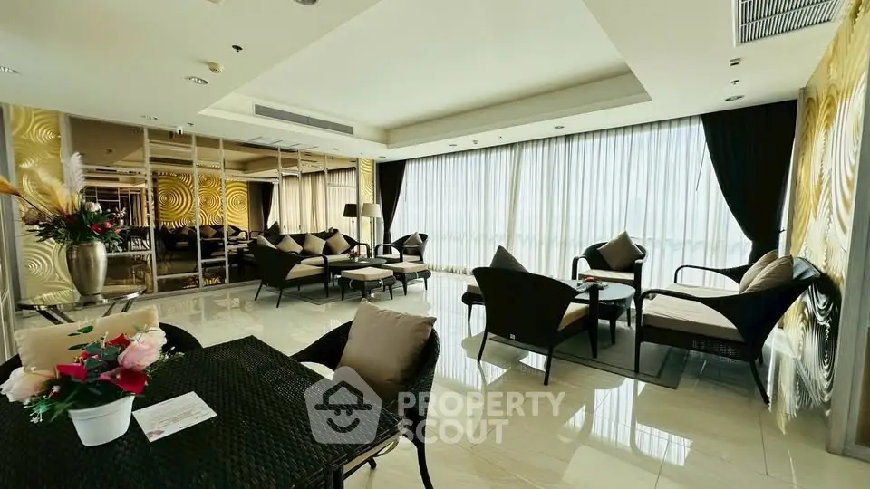 Luxurious living room with elegant decor and panoramic windows