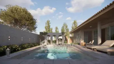 Luxurious villa with private pool and elegant outdoor seating area