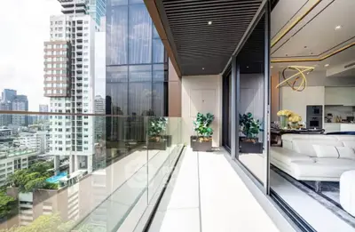 Luxurious modern balcony with stunning city view and elegant interior design
