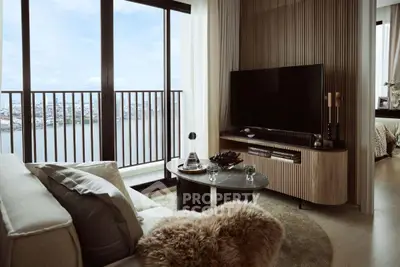 Luxurious living room with stunning city view and elegant decor