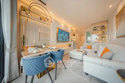 Luxurious modern living room with elegant decor and cozy seating area