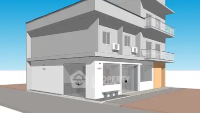 Modern architectural rendering of a multi-story building with balconies and air conditioning units.