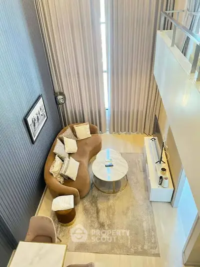 Luxurious modern living room with high ceilings and elegant decor