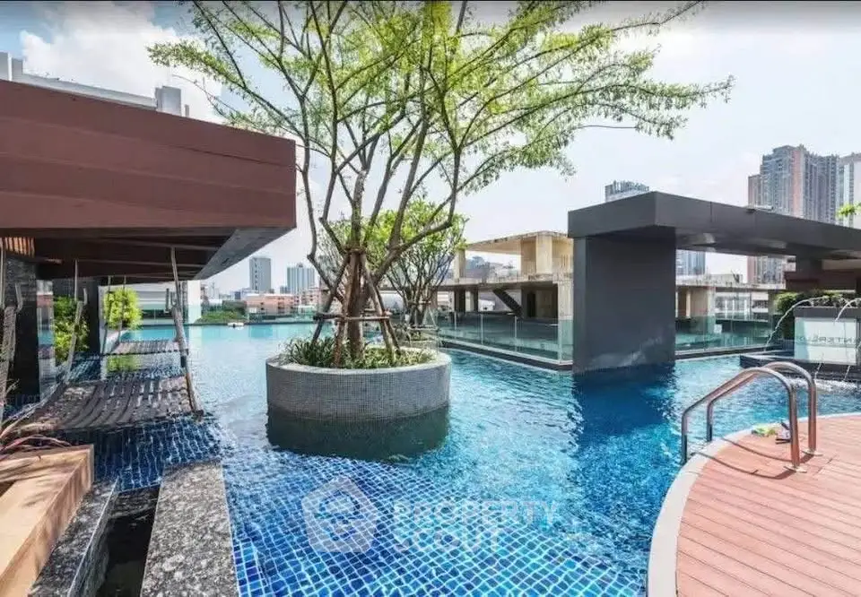 Luxurious rooftop pool with stunning city views and modern design elements.