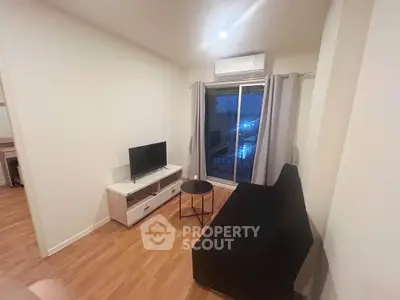 Cozy living room with modern furniture and balcony view
