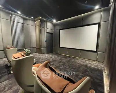 Luxurious private home theater with plush seating and large screen