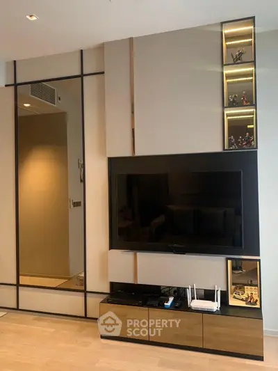 Modern living room with sleek TV unit and stylish decor