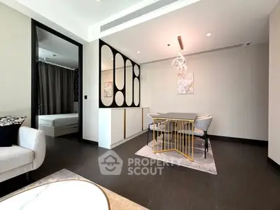 Modern living room with stylish dining area and elegant decor