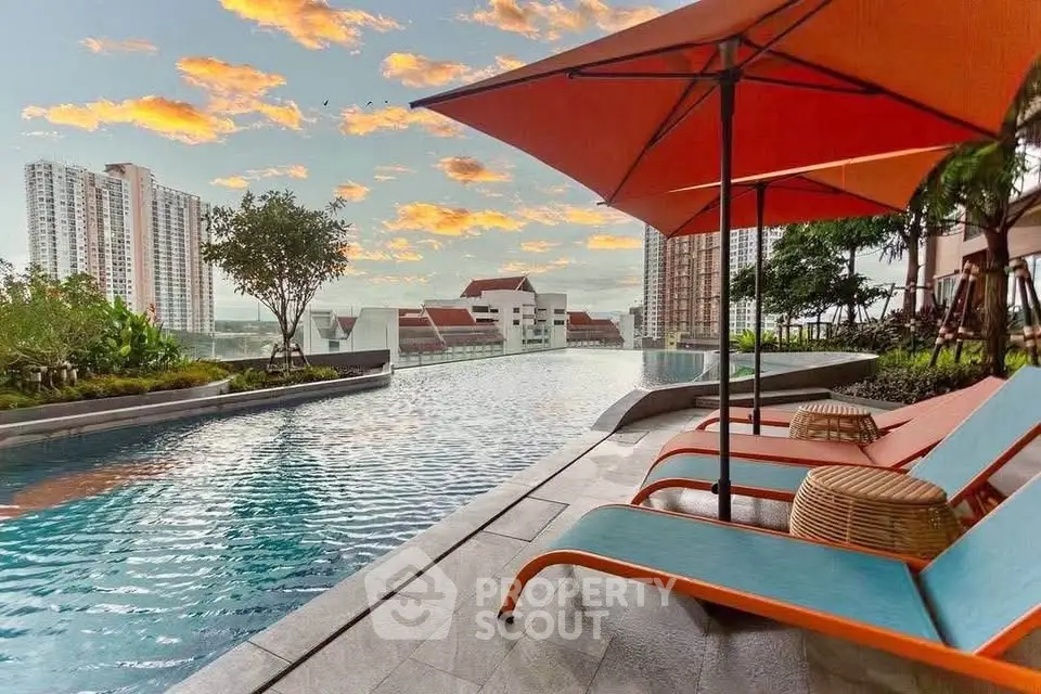 Luxurious rooftop pool with stunning cityscape views at sunset