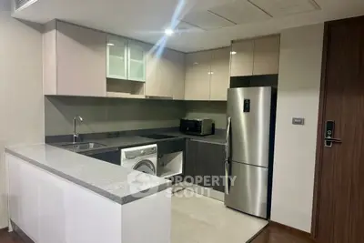 Modern kitchen with sleek cabinetry, stainless steel appliances, and integrated washing machine.