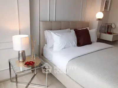 Elegant bedroom with modern decor and cozy lighting