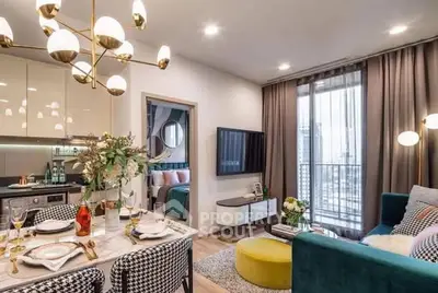 Stylish modern living room with open kitchen and elegant decor