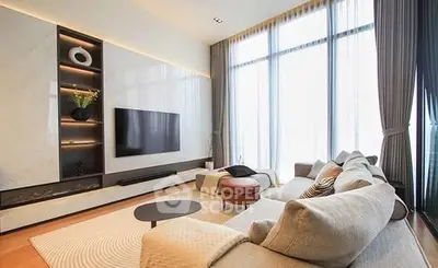 Luxurious modern living room with high ceilings and elegant decor
