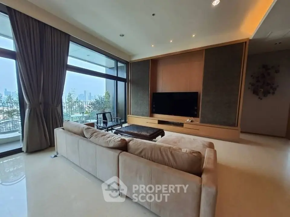 Luxurious living room with panoramic city view and elegant decor