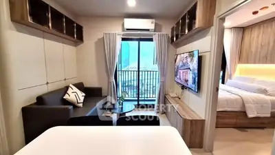 Modern living room with balcony view in stylish apartment