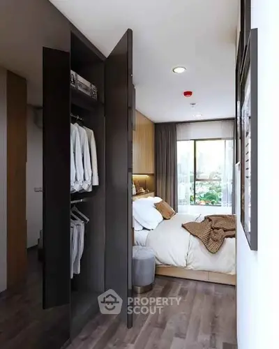 Modern bedroom with sleek wardrobe and cozy decor