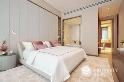 Luxurious modern bedroom with ensuite bathroom and elegant decor