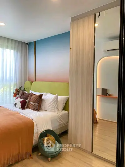 Stylish bedroom with modern decor and cozy ambiance