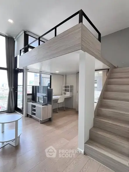 Modern loft apartment with stylish interior and city view