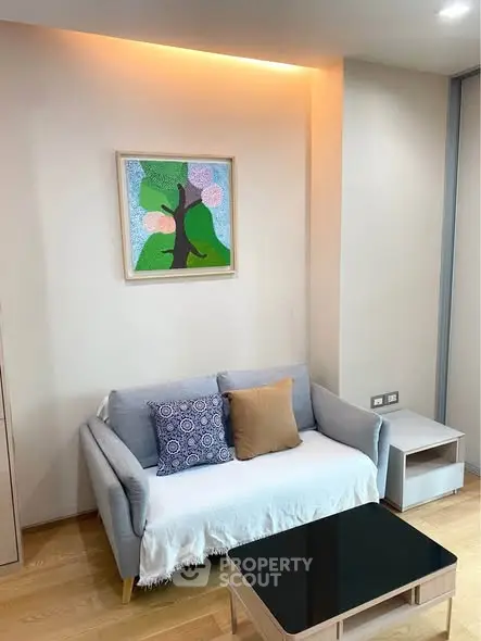 Cozy living room with modern sofa and stylish decor