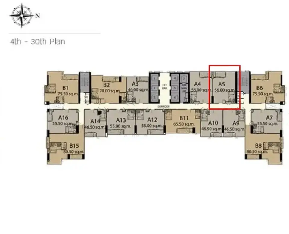 Detailed floor plan layout for a multi-unit residential building from 4th to 30th floor.