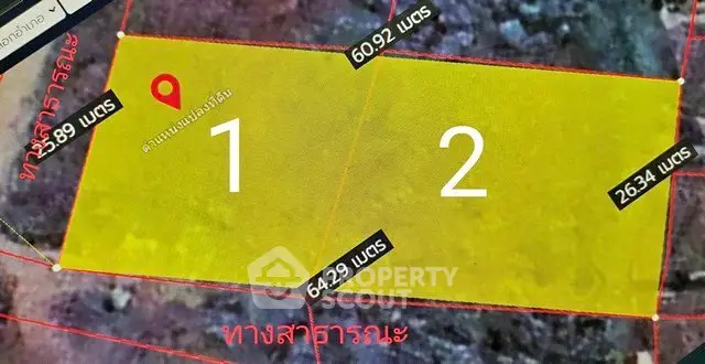 Land plot map with measurements and plot numbers for real estate development.