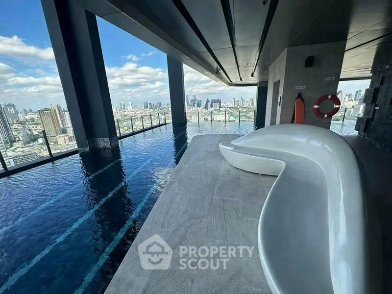 Luxurious rooftop pool with stunning city skyline view