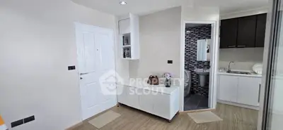 Modern apartment interior with sleek kitchen and bathroom design