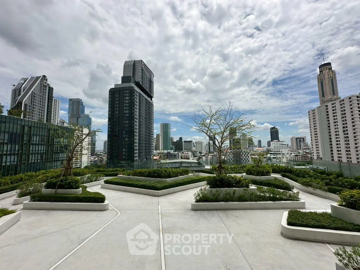 Stunning rooftop garden with panoramic city skyline views