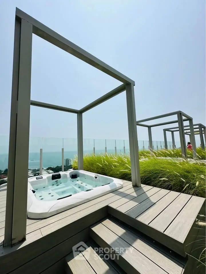 Luxurious rooftop with modern jacuzzi and stunning city views