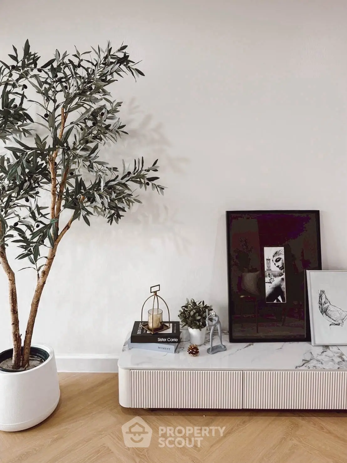 Stylish living room corner with modern decor and indoor plant