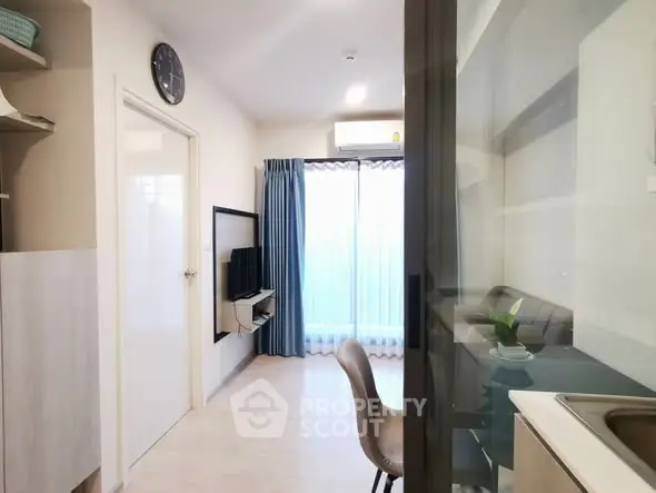 Modern living room with sleek design and natural light