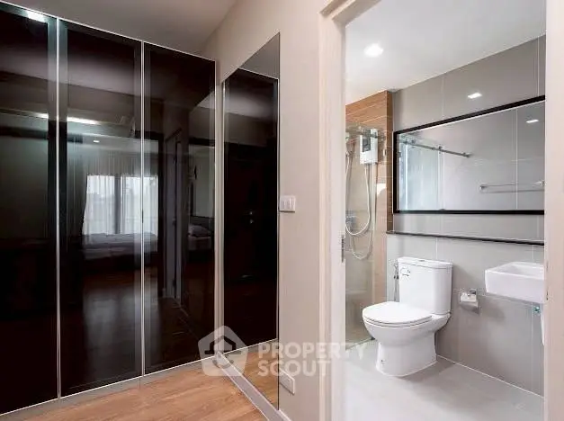 Modern bathroom with sleek design and glass shower enclosure