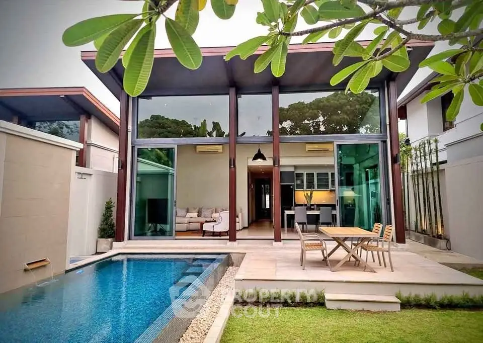 Luxurious modern villa with private pool and spacious patio, perfect for relaxation and entertaining.