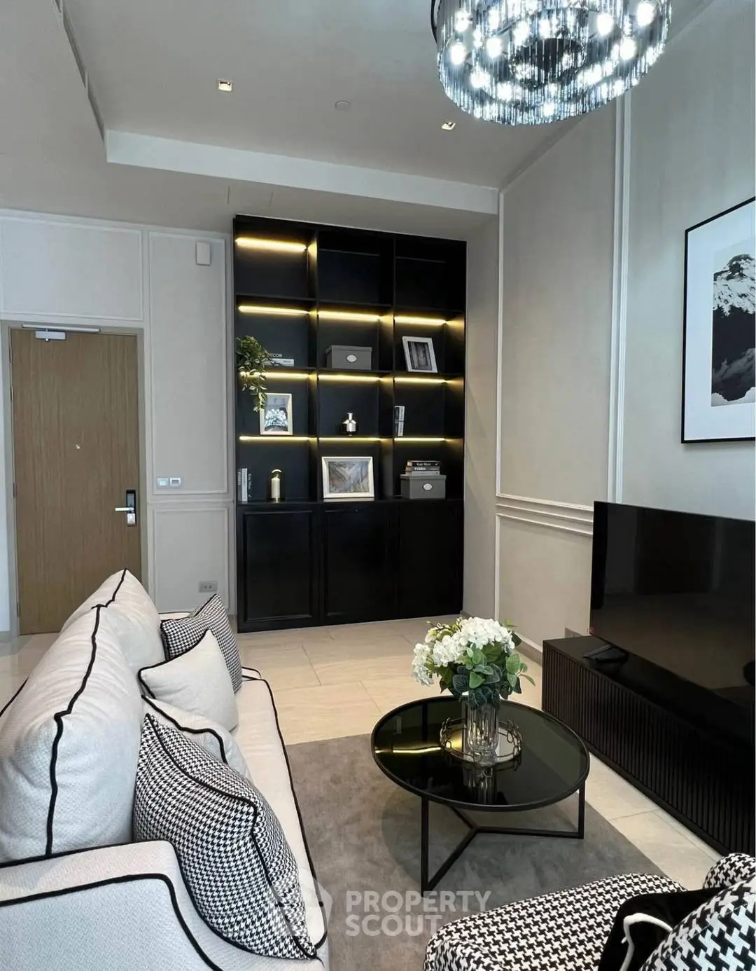 Luxurious modern living room with elegant decor and stylish furniture