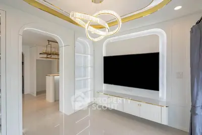 Luxurious modern living room with elegant lighting and sleek TV setup