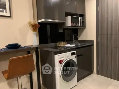 Modern kitchen with sleek cabinetry and built-in washing machine