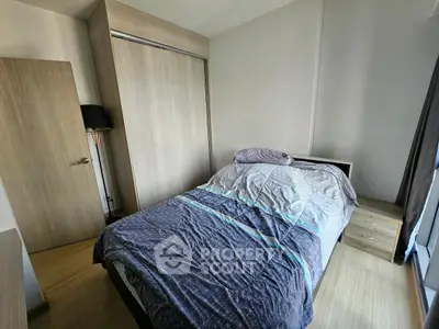 Cozy bedroom with wooden furniture and natural light