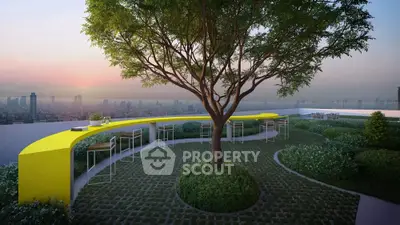 Stunning rooftop garden with panoramic city views and modern seating area