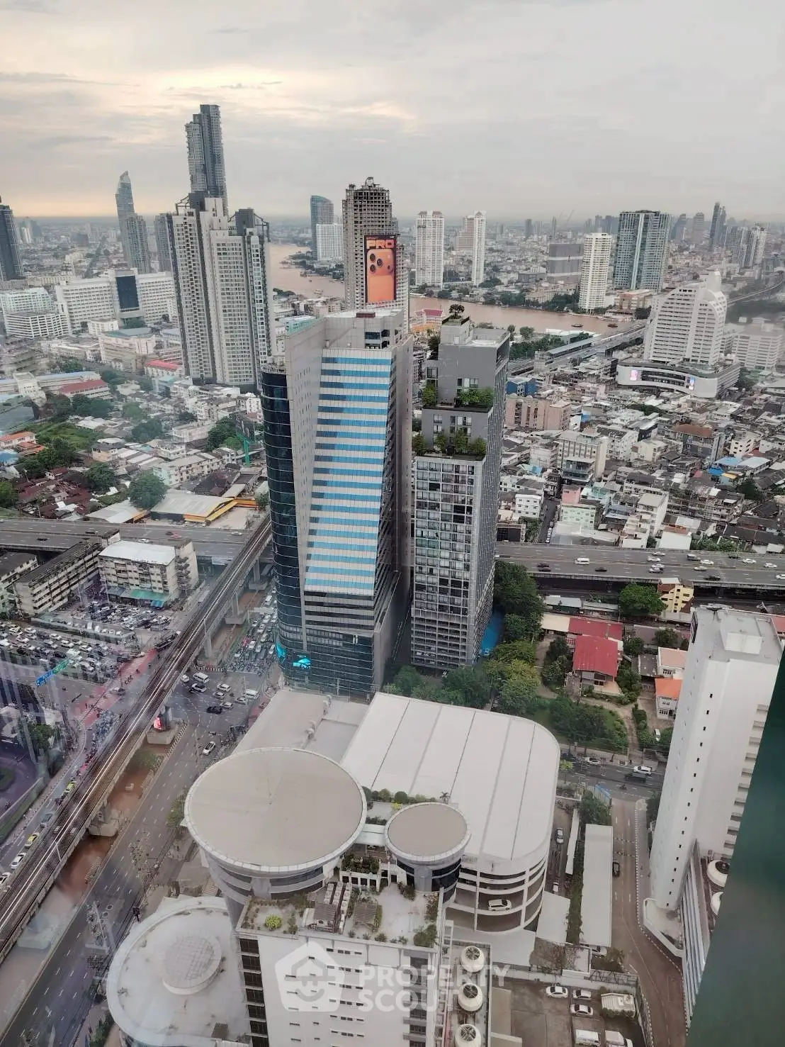 Stunning cityscape view showcasing modern skyscrapers and urban landscape from a high vantage point.